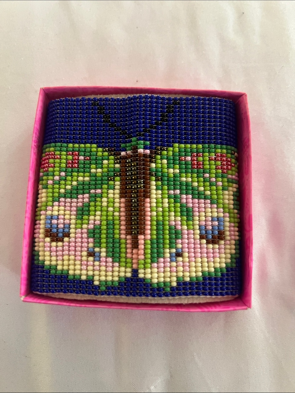 Beaded Butterfly Cuff Bracelet - Multicolor, adjustable